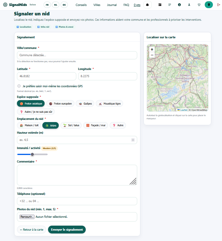 Illustration : signaler un nid de frelon asiatique en Suisse sur SignalNids (CH)